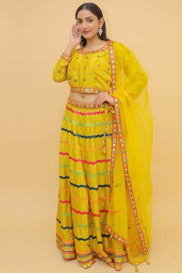 Buy Haldi Designer Mustard Color Chinon Fabric Lehenga Choli
