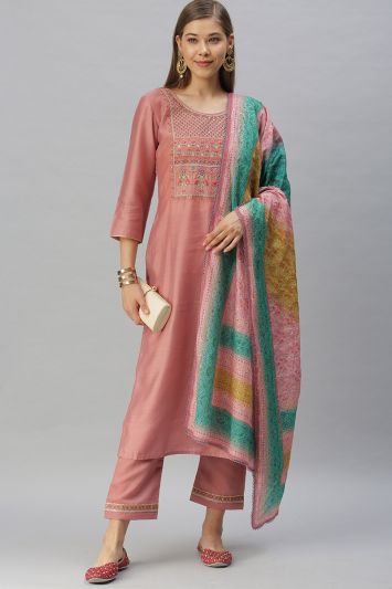 Buy Jasmine Silk Blend Fabric Salwar Suit in Pink Color