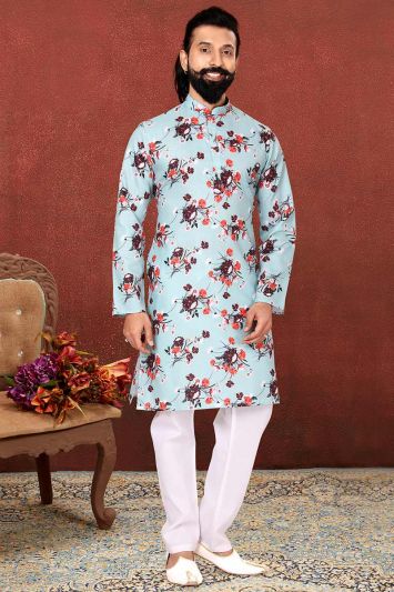 Buy Multi Color Wedding Wear Digital Printed Kurta Pajama