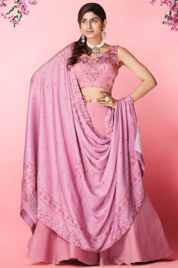 Buy Party Wear Lilac Color Chiffon Fabric Lehenga Choli