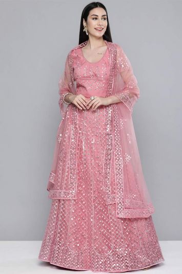 Buy Pink Color Net Fabric Lehenga Choli wirh Sequence Work