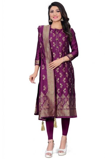 Buy Purple Color Heavy Jacquard Fabric Salwar Suit