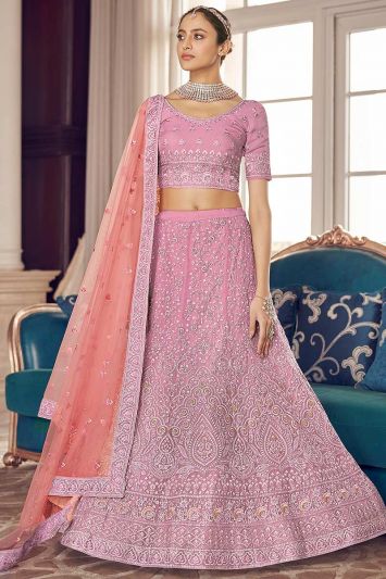 Buy Sangeet Functional Organza Fabric Lehenga Choli in Pink Color
