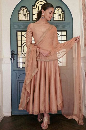Buy This Brown Silk Stylish Anarkali Dress