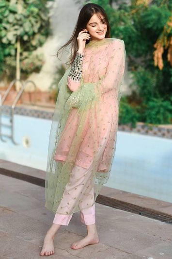Buy This Eid Designer Straight Pant Suit in Pink Color