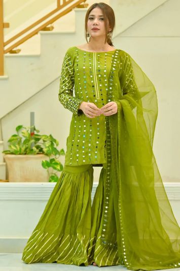 Buy This Ethnic Green Color Sharara Suit For Mehndi Function