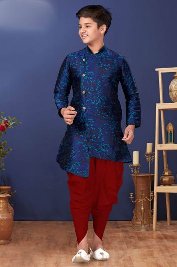 This Fabulous Designer Jacquard Silk Indo Western in Blue Color