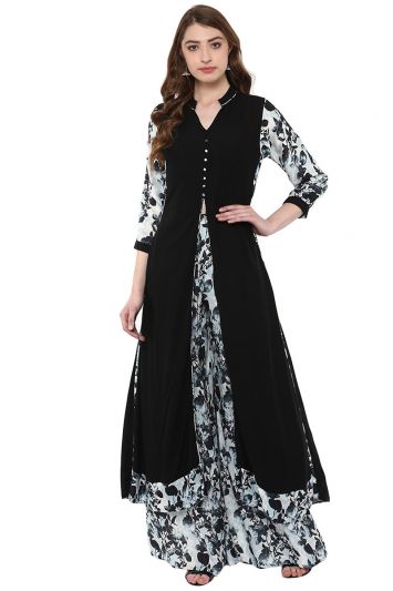 Buy This Floral Designer Rayon Fabric Suit in Black Color
