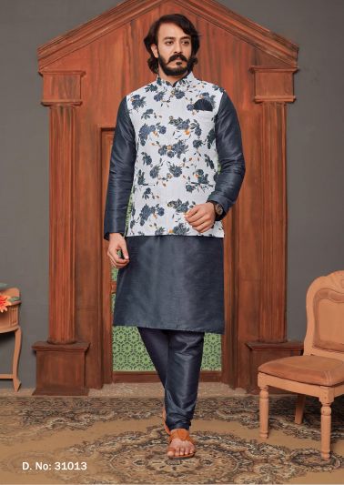 Buy This For Indian Party Grey Art Silk Kurta with Jacket