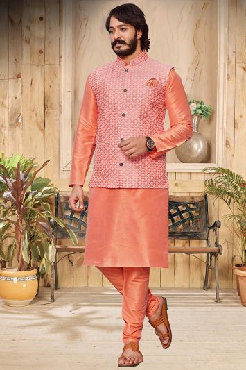 Buy This Functional Pink Orange Heavy Art Silk Kurta with Jacket