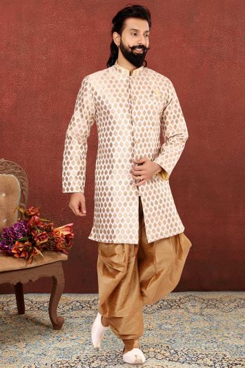 Buy This Jacquard Silk Indo Western in Cream Color
