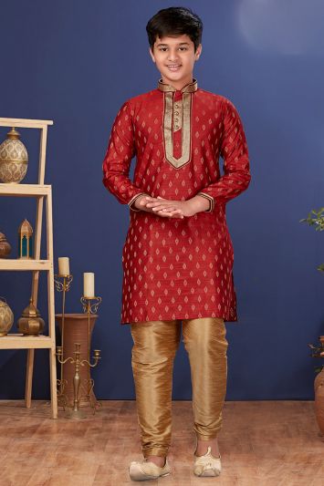 Buy This Party Wear Jacquard Silk Kurta Pajama in Red Color