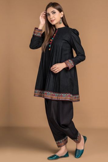 Buy This Raw Silk Fabric Patiala Suit in Black Color