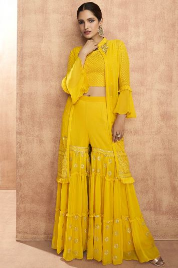Buy This Real Georgette Yellow Sharara Suit For Walima