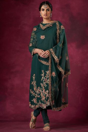 Buy This Teal Green Color Georgette Churidar Suit For Eid