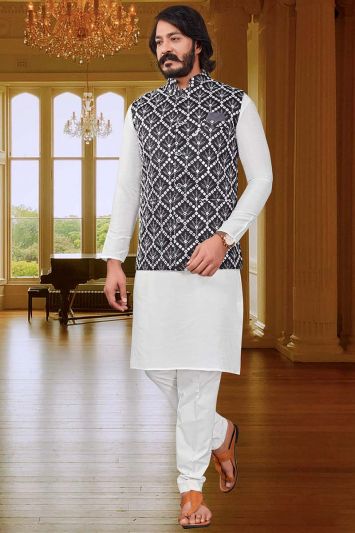 Buy This White Pure art silk Indian Kurta and Jacket with Pant