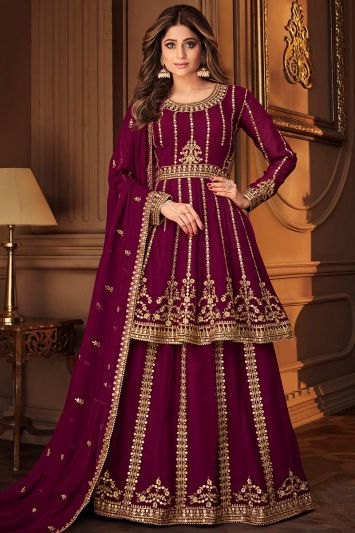 Buy Thread Embroidered Real Georgette Lehenga with Long Choli