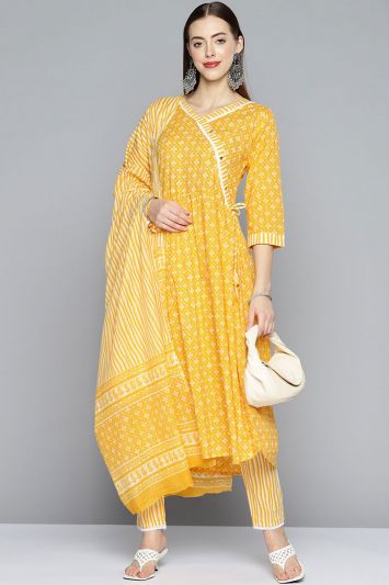 Buy Yellow Color Pure Cotton Fabric Straight Pant Suit For Haldi