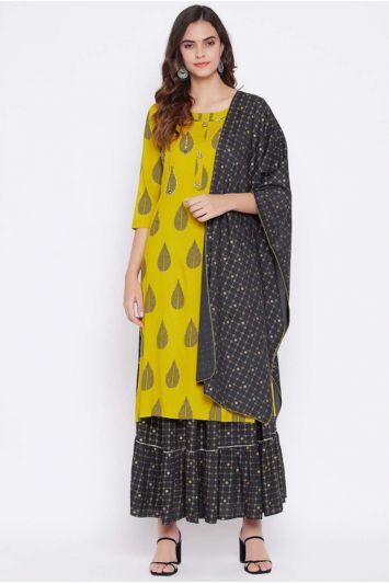 Buy Yellow Rayon Fabric Printed Designer Kurti