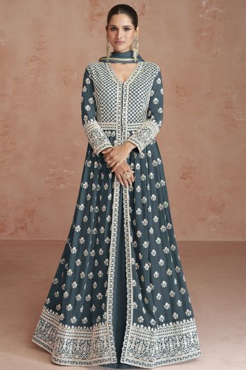 Charcoal Color Georgette Gown
