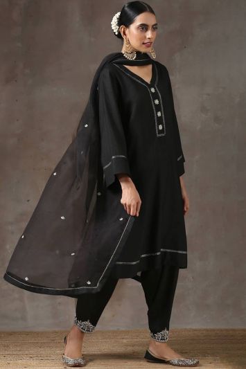 Designer Black Color Cotton Fabric Salwar Suit