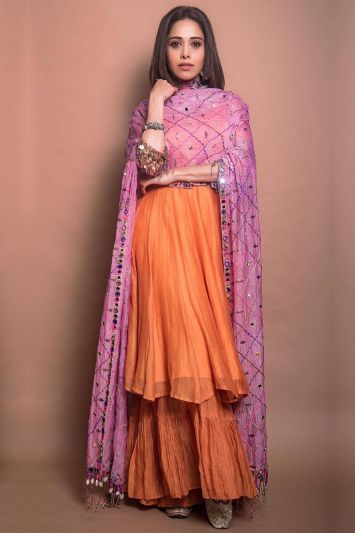 Designer Orange Color Cotton Fabric Sharara Suit