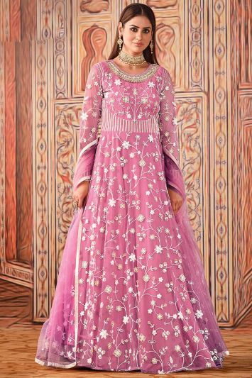 Designer Pink Color Net Fabric Anarkali Suit