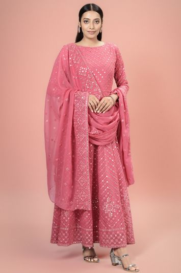 Designer Pink Georgette Gota Work Gown