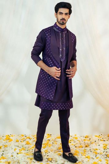 Designer Purple Color Silk Fabric Indo Western
