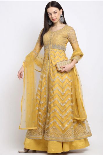 Designer Yellow Net Salwar Suit for Women