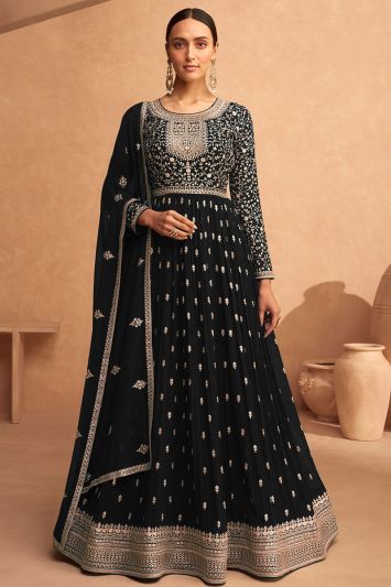 Embroidered Black Georgette Gown