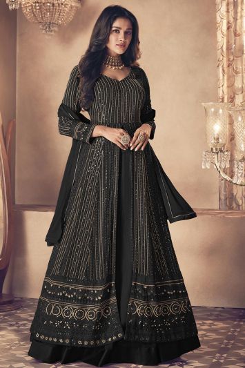 Embroidered Black Georgette Gown