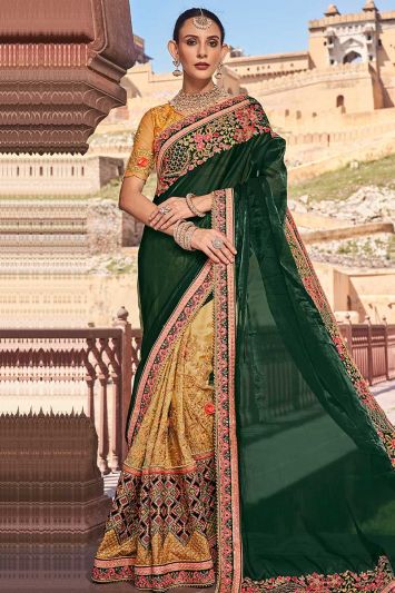 Ethnic Fancy Fab Saree in Green Color
