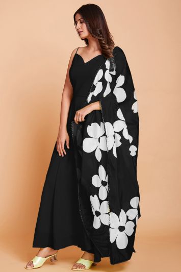 Faux Georgette Classy Gown in Black Color