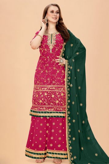 Faux Georgette Fabric  Festive Wear Palazzo Suit in Pink Color