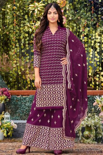 For Eid Faux Georgette Palazzo in Purple Color