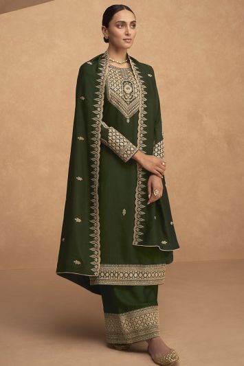For Eid Green Color Premium Silk Fabric Pakistani Palazzo Suit