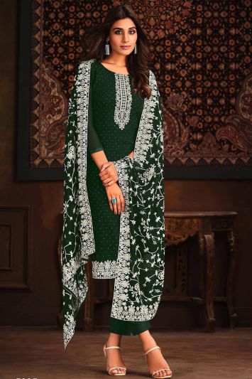 For Eid Green Real Georgette Trouser Suit
