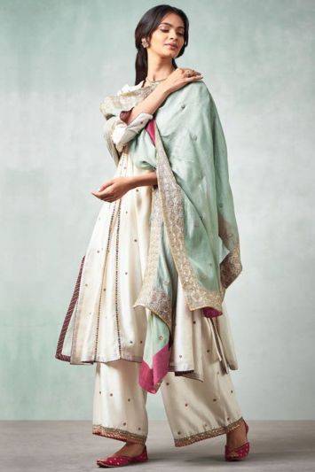 For EID White Color Palazzo Suit with Embroidred