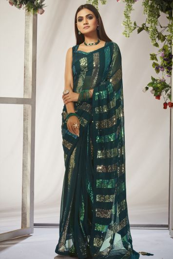 For Mehndi Green Color Georgette Saree