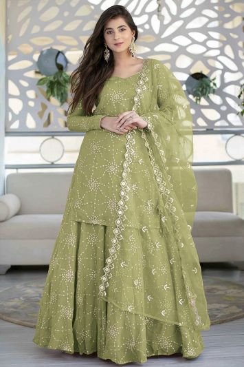 For Mehndi Green Georgette Sharara Suit