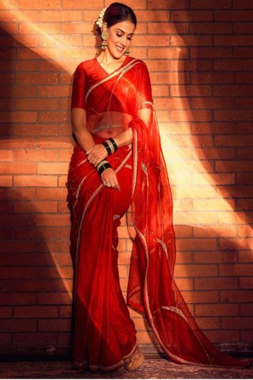 Genelia Red Wedding Wear Saree