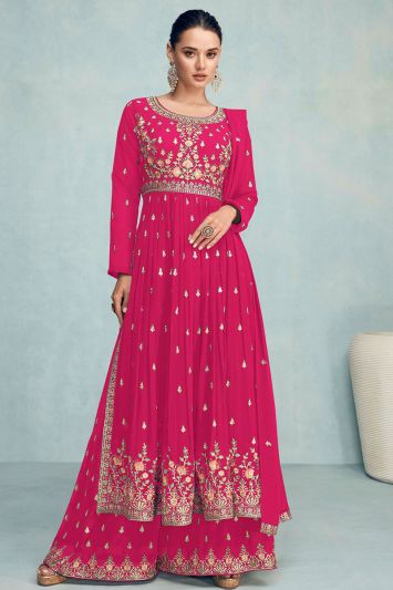Georgette Eid Wear Sharara in Pink Color
