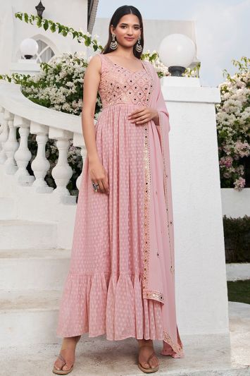 Georgette Embroidered Gown in Pink Color