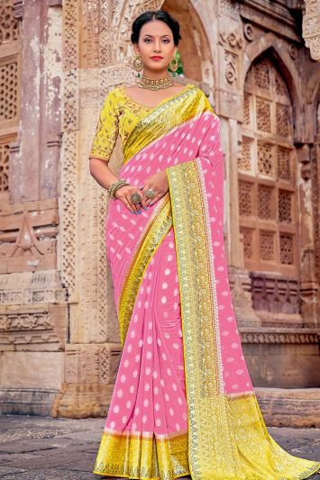 Georgette Fabric Embroidered Saree in Pink Color