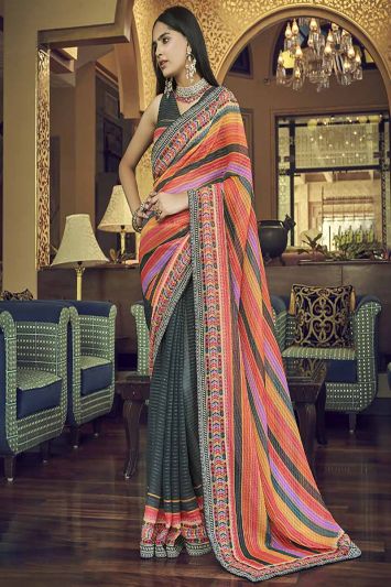 Georgette Fabric Sequins Work Saree in Multi Color