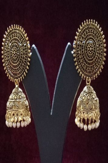 Gold Alloy Oxodised Plating Earing Set For Bride