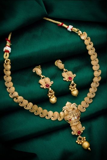 Gold Plated and Red Studded Antique Jewellery Set