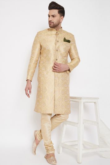 Golden Silk Blend Groom Wear Sherwani