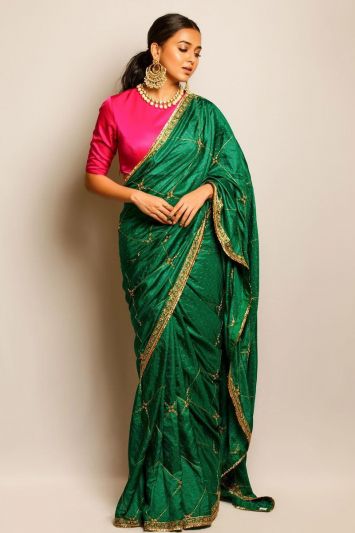 Green Color Art Silk Fabric Mehndi Functional Saree